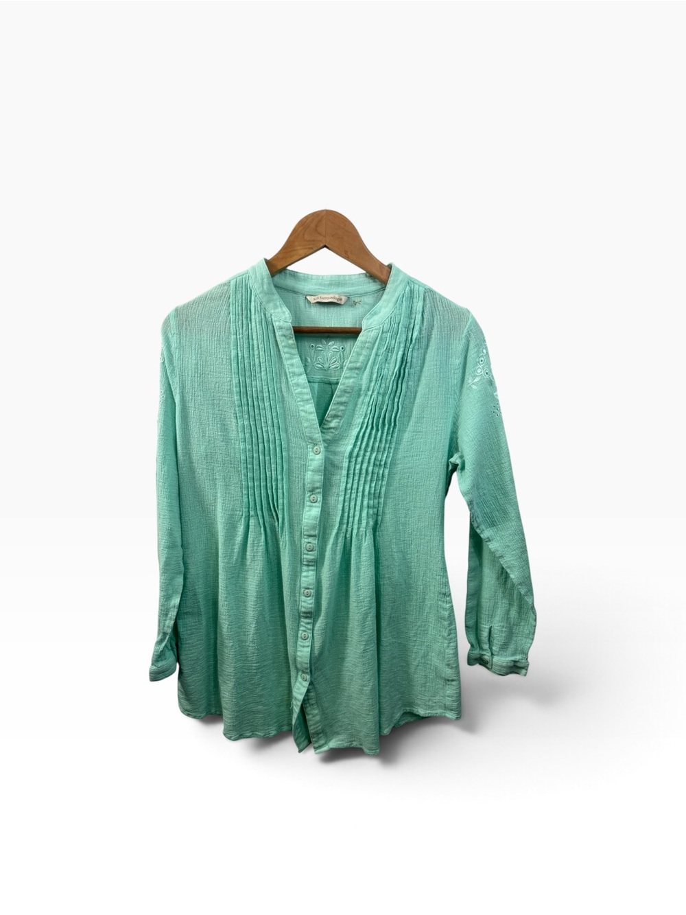 Soft Surroundings Gloria Gauze Henley Tunic Top Clearwater Blue Size Medium